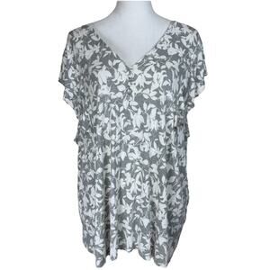 Liz Claiborne Top Blouse Plus Sz 2X Cap Sleeves V-Neck Lightweight Cottagecore